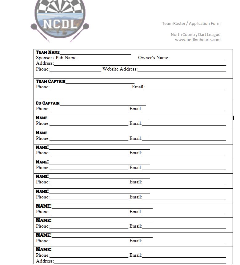 NCDL Roster Application Sheet