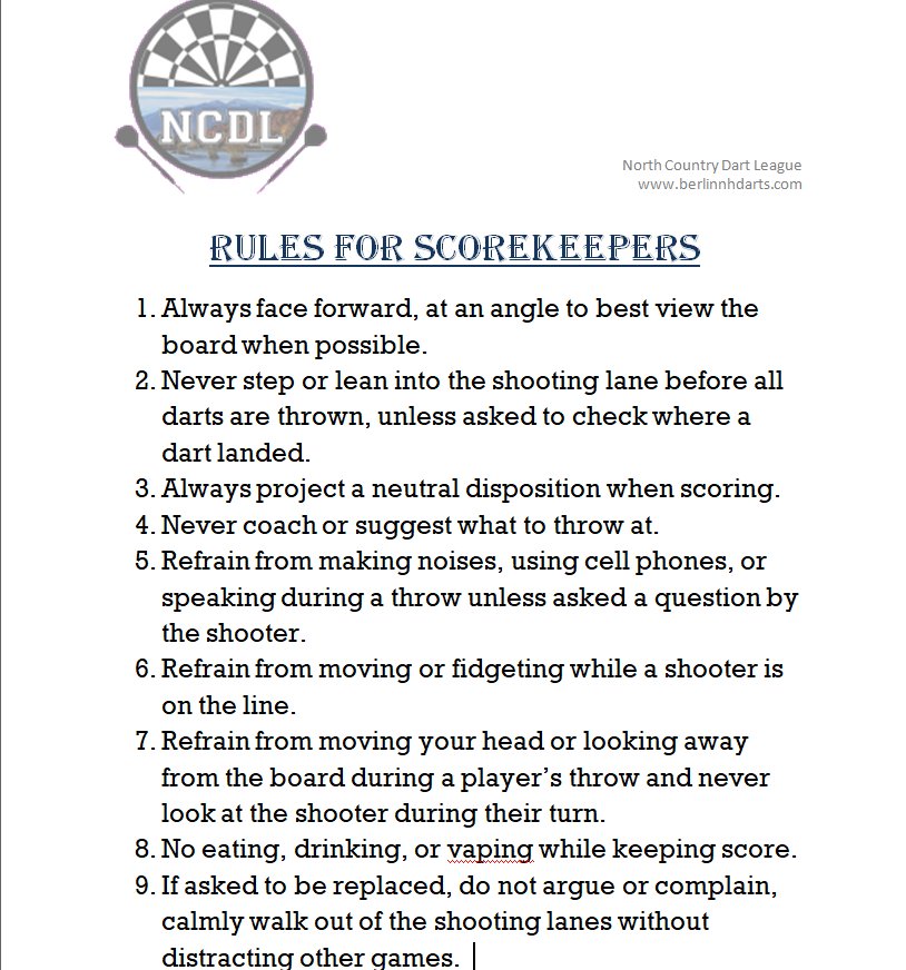 NCDL Score Keeper Rules